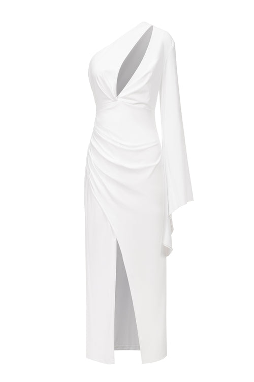 Adela One Shoulder Cut Out Slit Midi Dress	