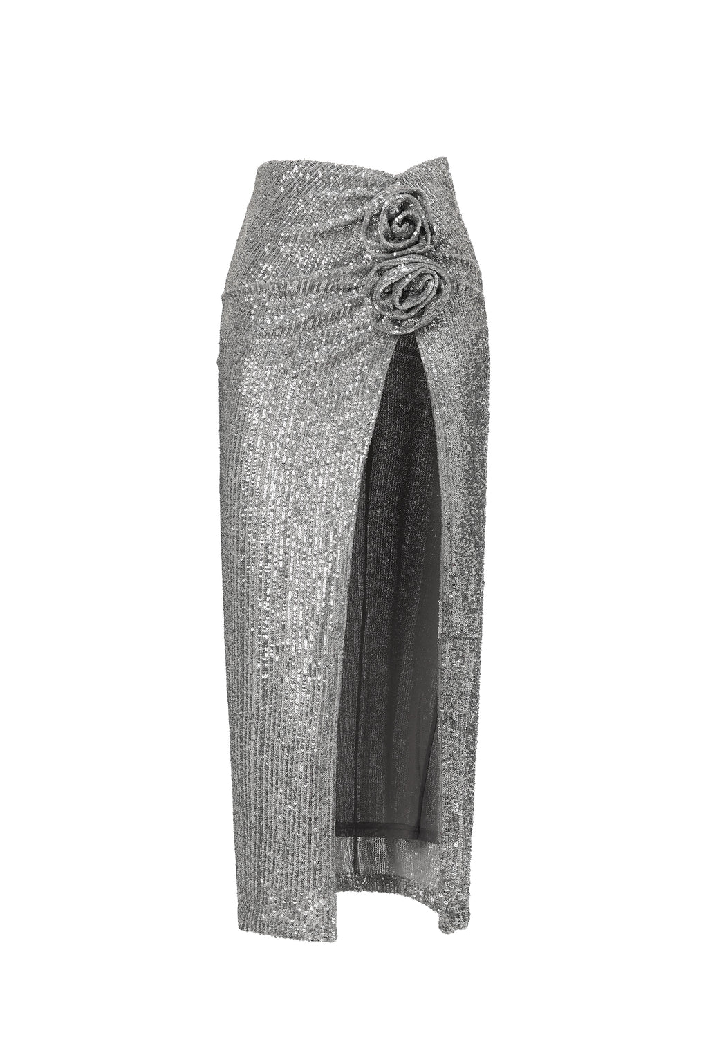 Kaci Flowers Sequin High Slit Maxi Skirt	