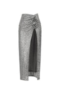 Kaci Flowers Sequin High Slit Maxi Skirt	