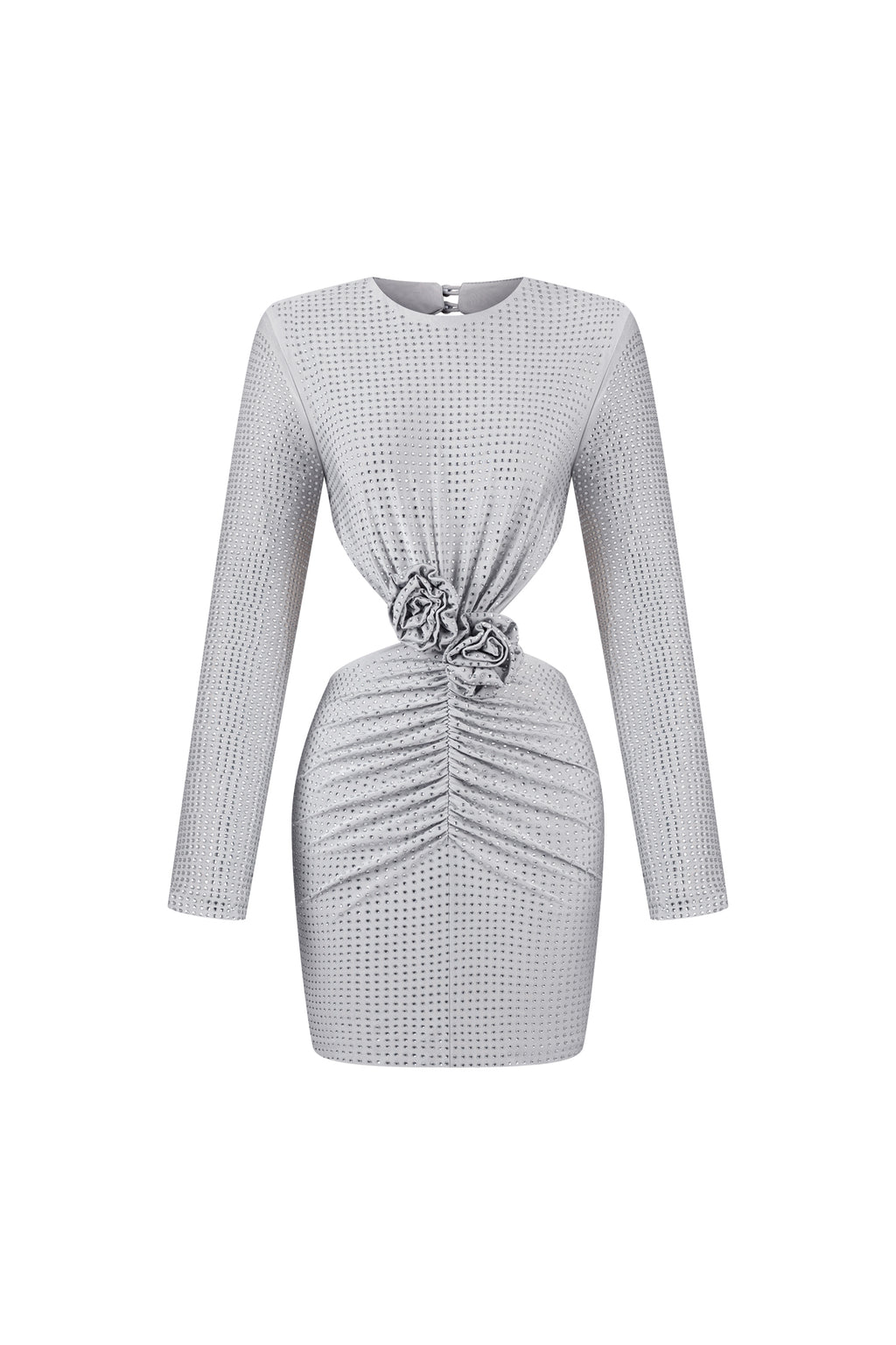 Ella Long Sleeves Flowers Hollow Backless Diamond Mini Dress