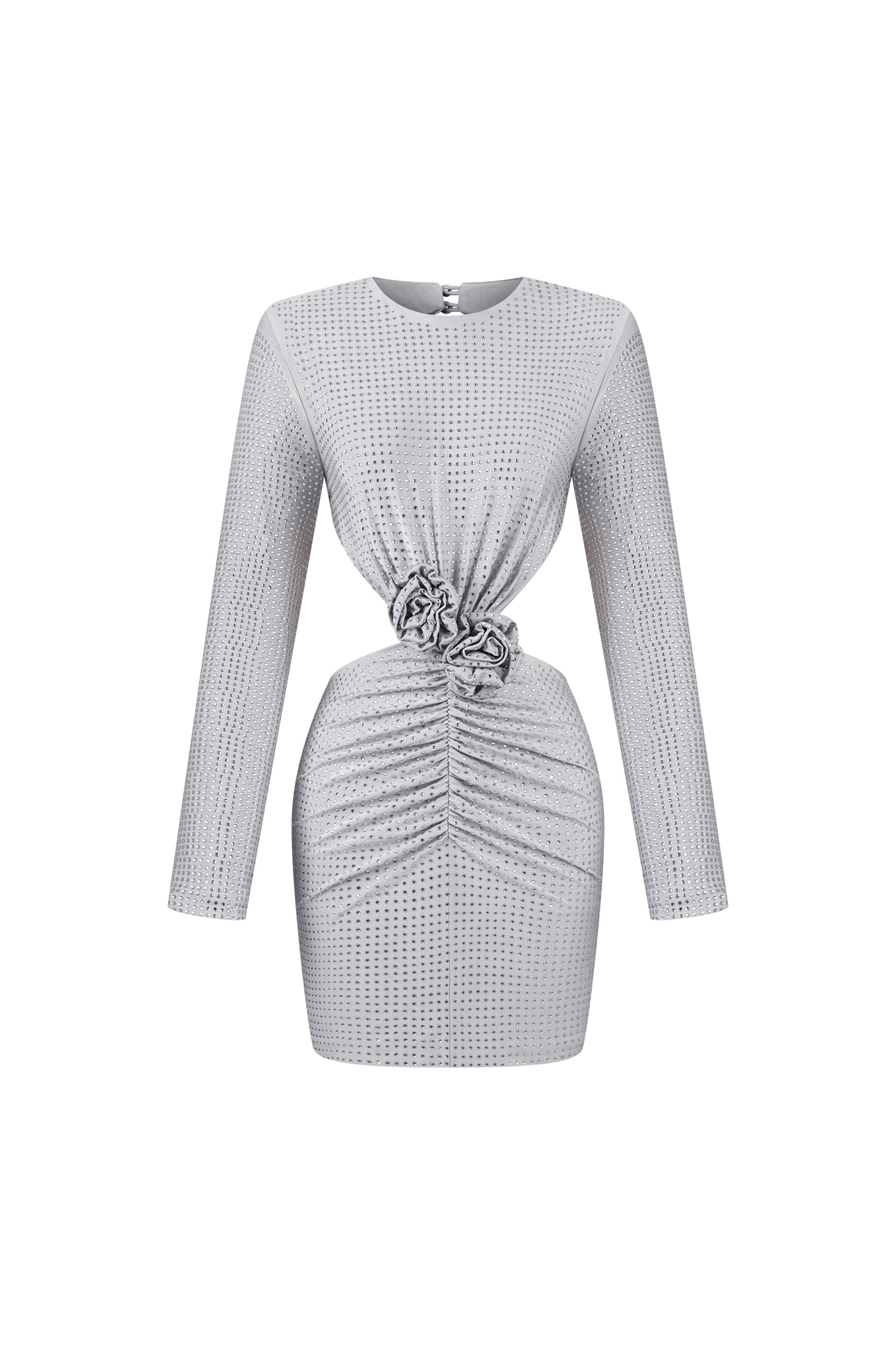 Ella Long Sleeves Flowers Hollow Backless Diamond Mini Dress