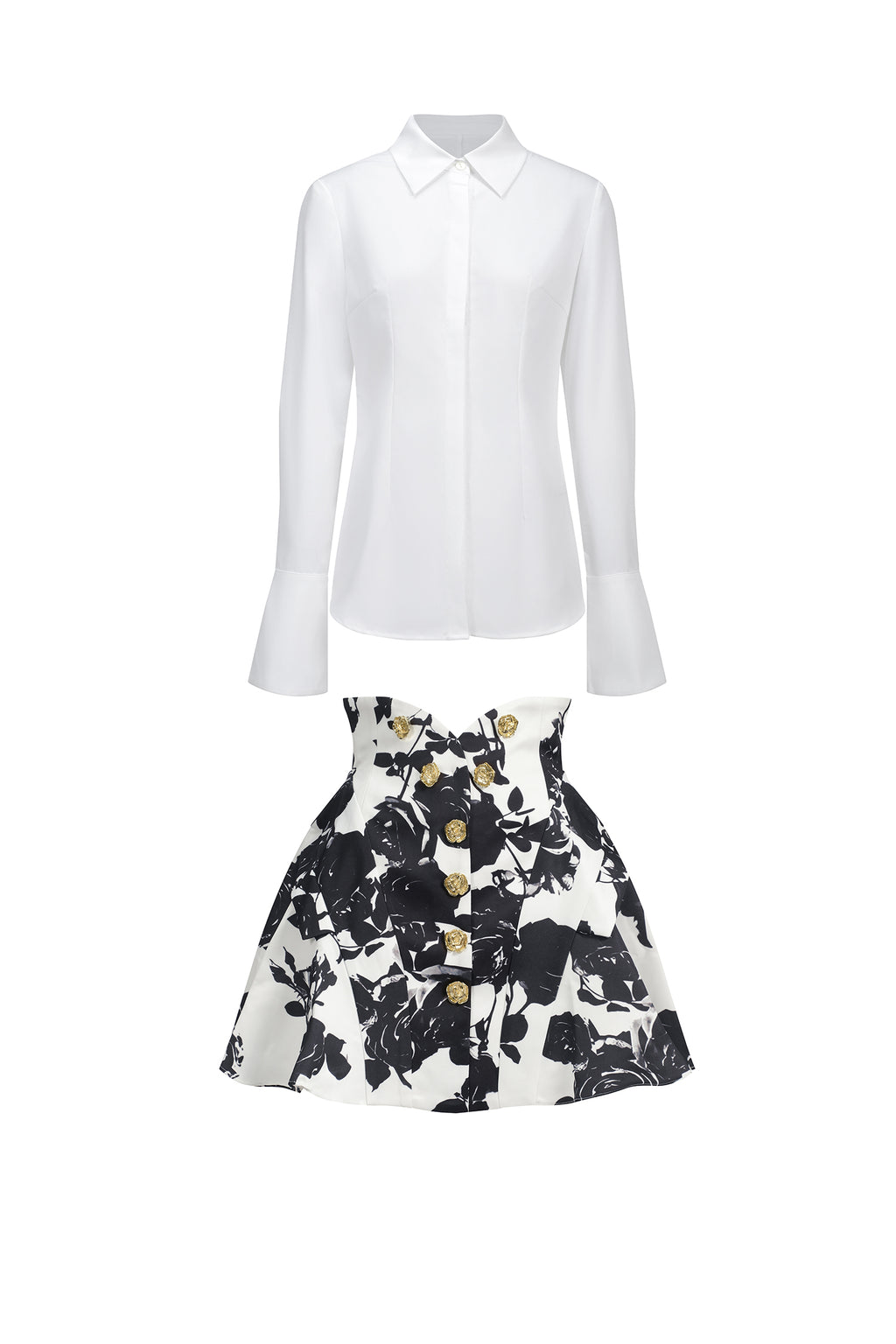 Eithne Long Sleeve Printing Mini Two-Piece Set	