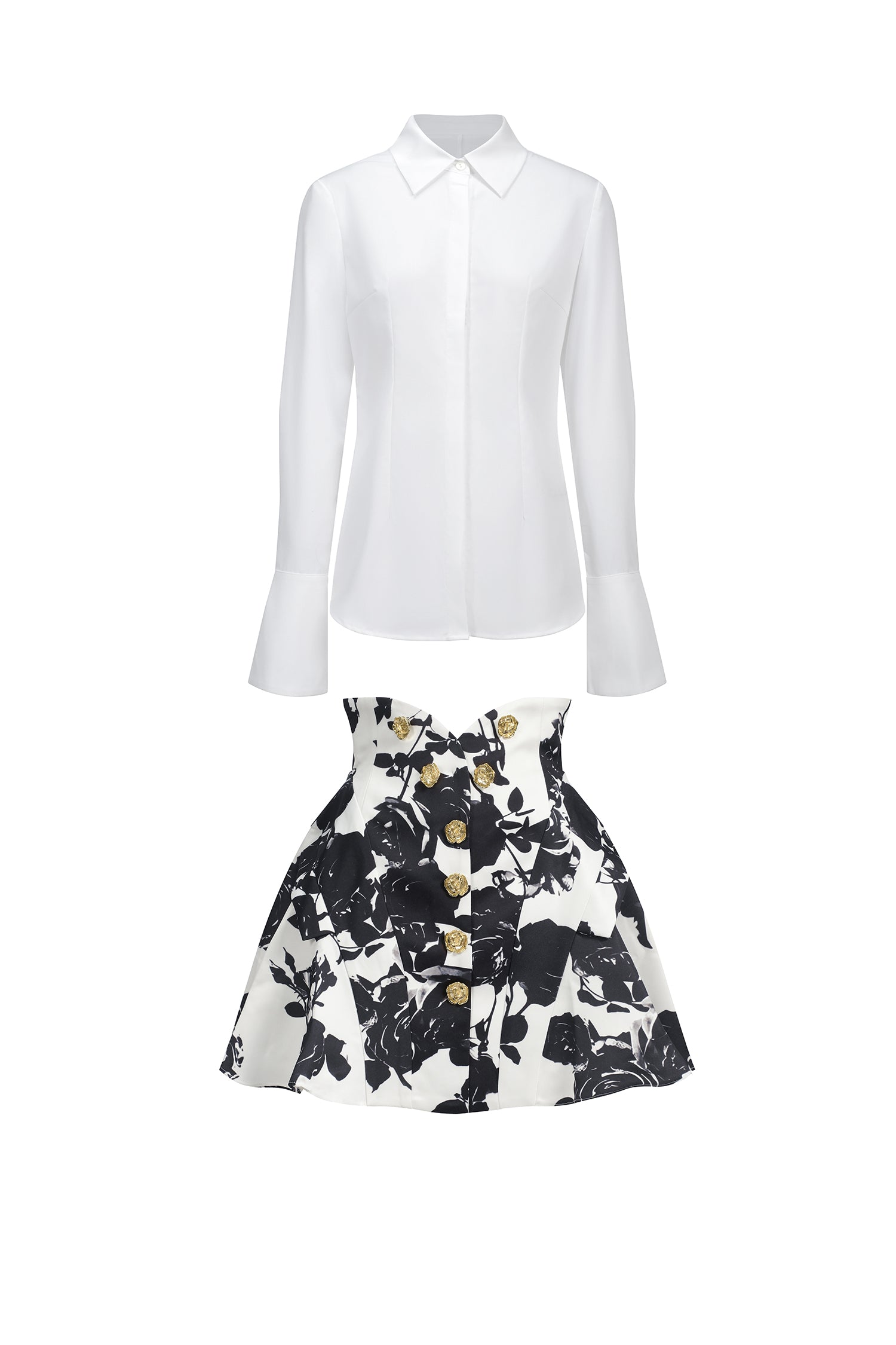 Eithne Long Sleeve Printing Mini Two-Piece Set	