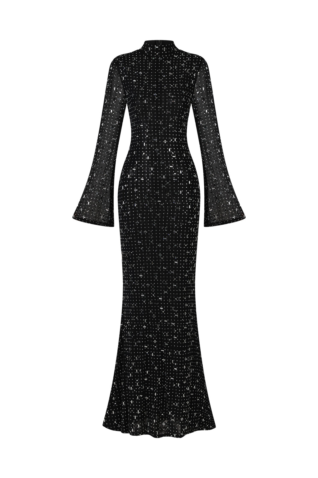 Eurien Choker Long Sleeve Diamond Maxi Dress	