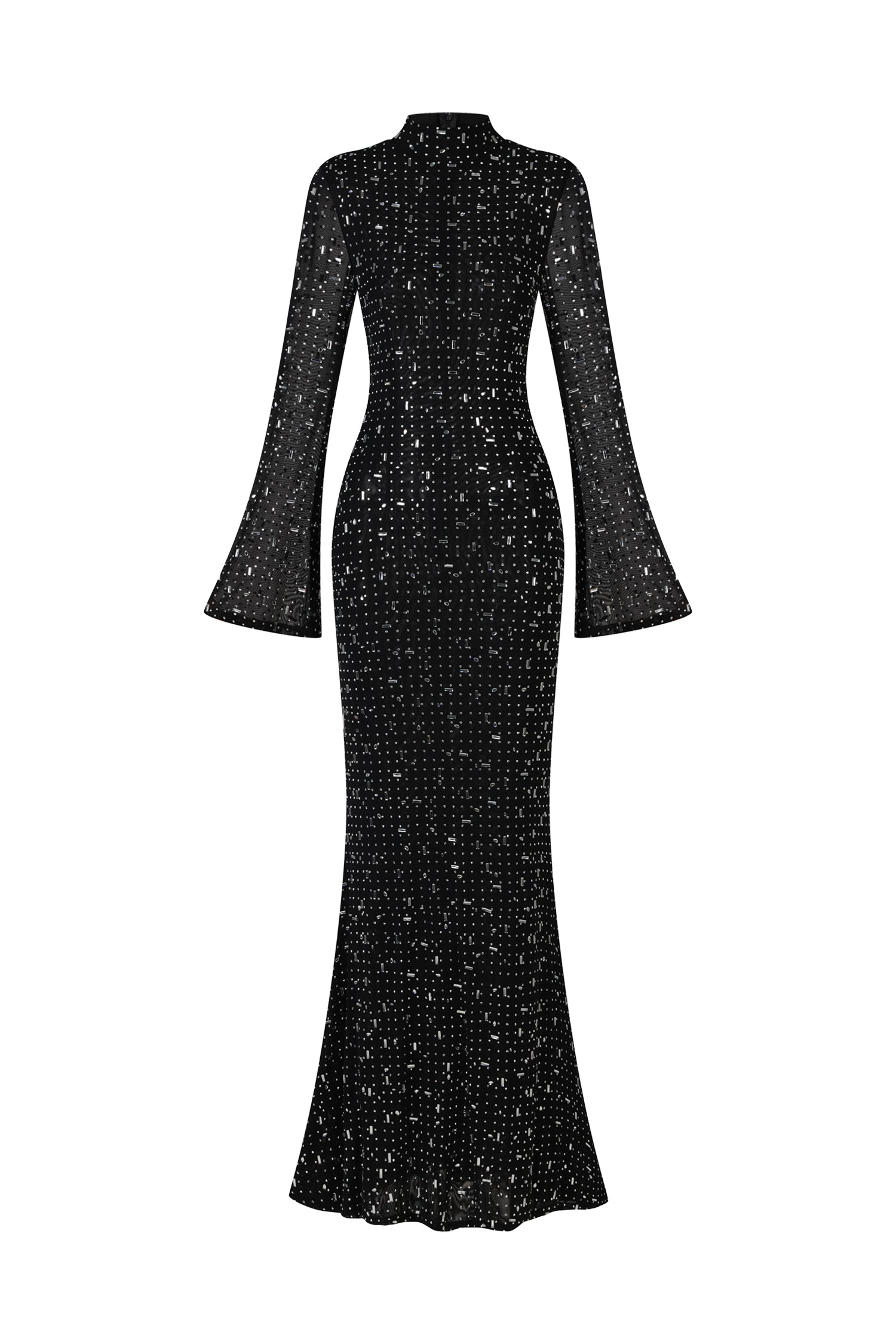 Eurien Choker Long Sleeve Diamond Maxi Dress	