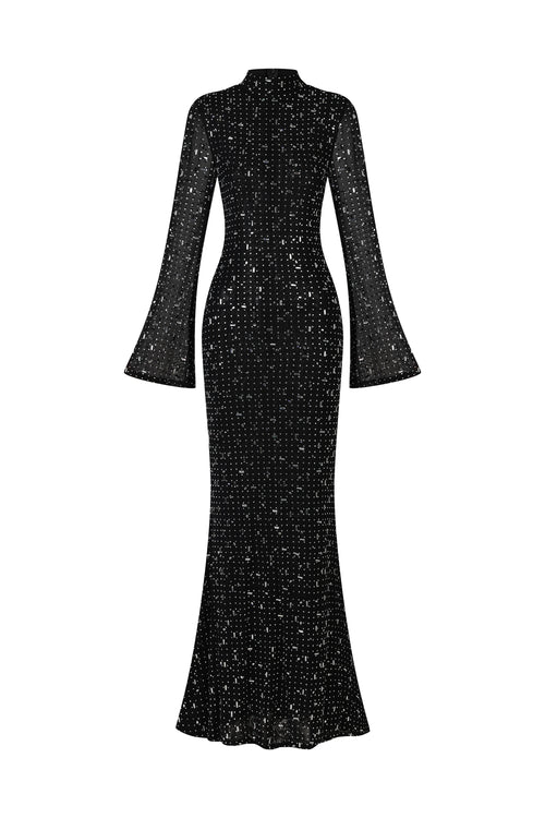 Eurien Choker Long Sleeve Diamond Maxi Dress	