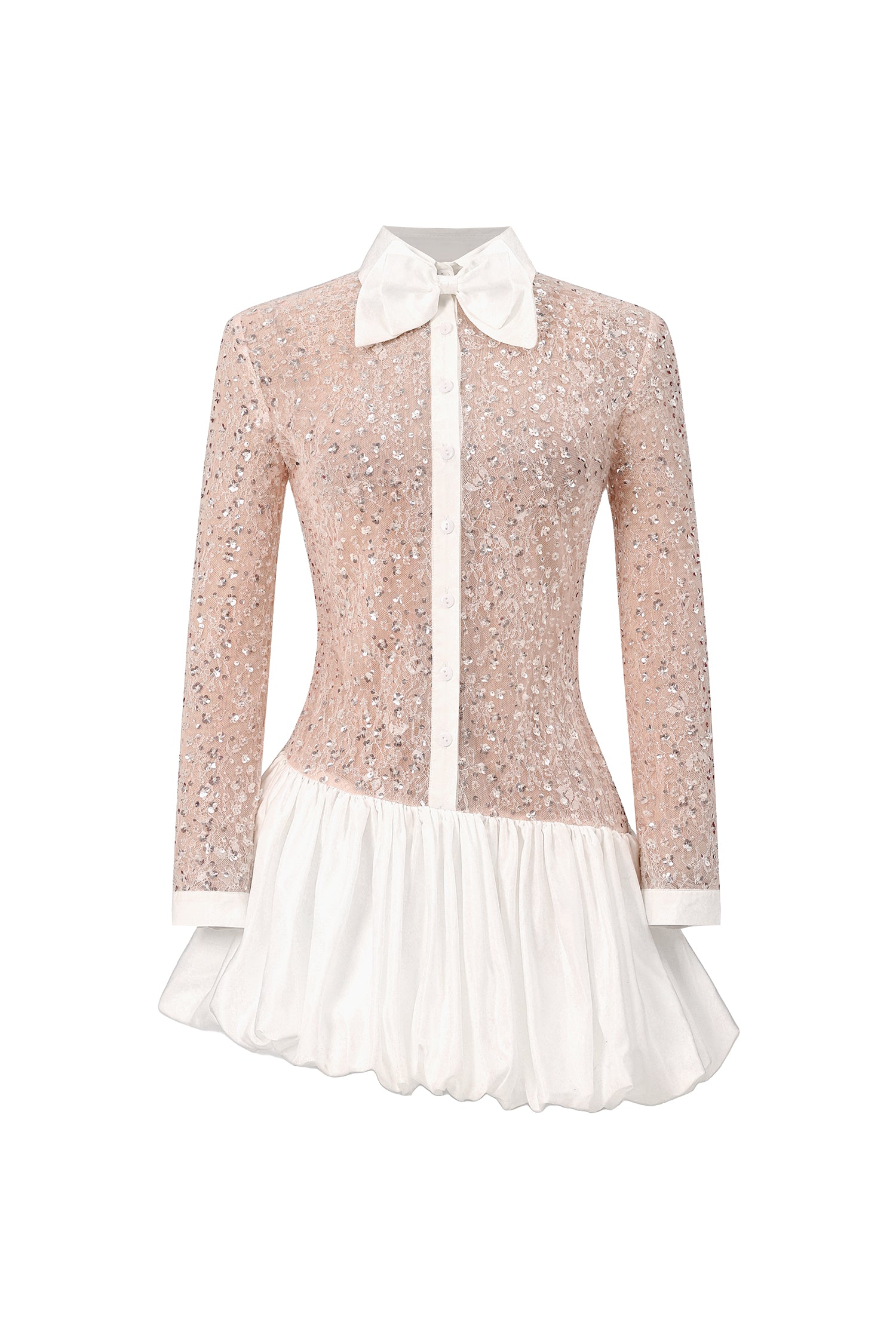 Theodora Long Sleeveless Embroidery Lace Sequin Puff Mini Dress	