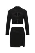Sinai Long Sleeves Hollow Out Slit  Bandage Mini Two-Piece Set	