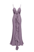 Yvonne Sleeveless V-Neck Flowers Flounce Purple Maxi Dress	