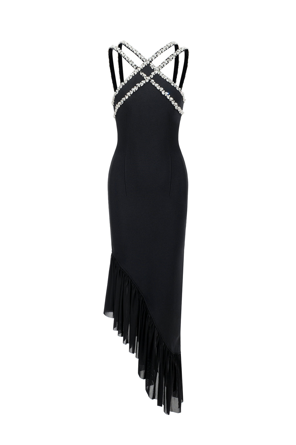 Nialla Sleeveless Diamond Flounce Bandage Maxi Dress	