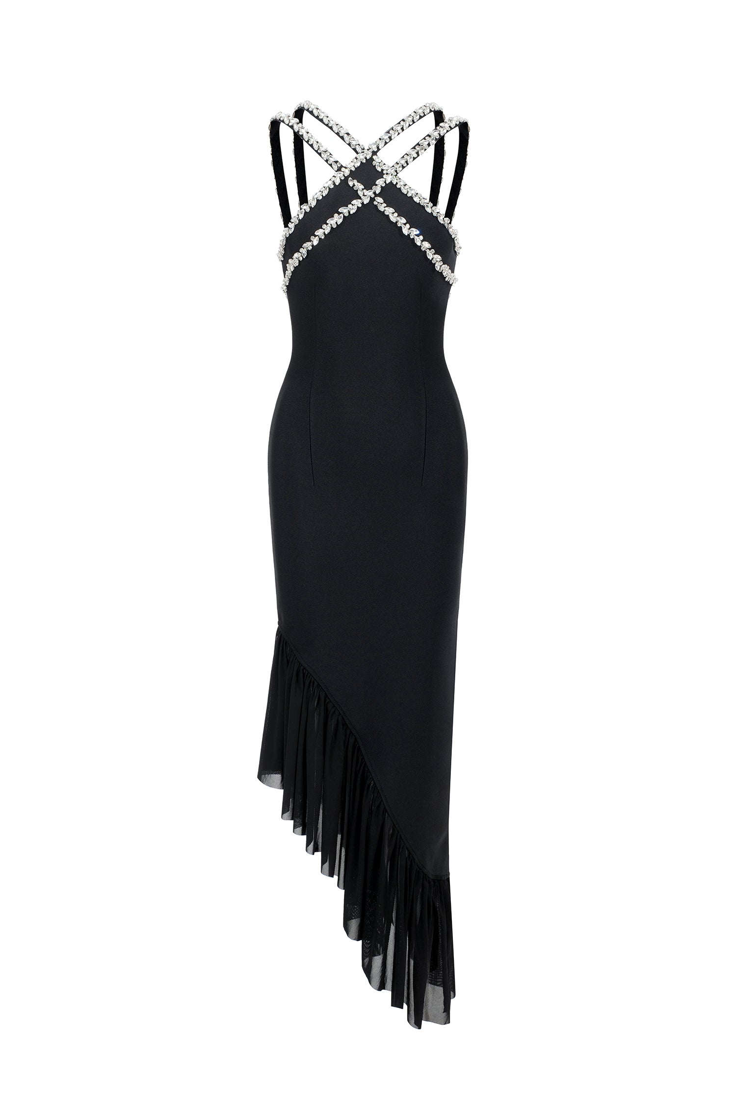 Nialla Sleeveless Diamond Flounce Bandage Maxi Dress	