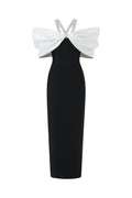 Lucifa Halter Sleeveless Bow Diamond Ribbon Bandage Maxi Dress	