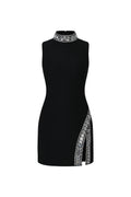 Kianala Bandage  Sleeveless High Neck Diamond Slit Mini Dress	