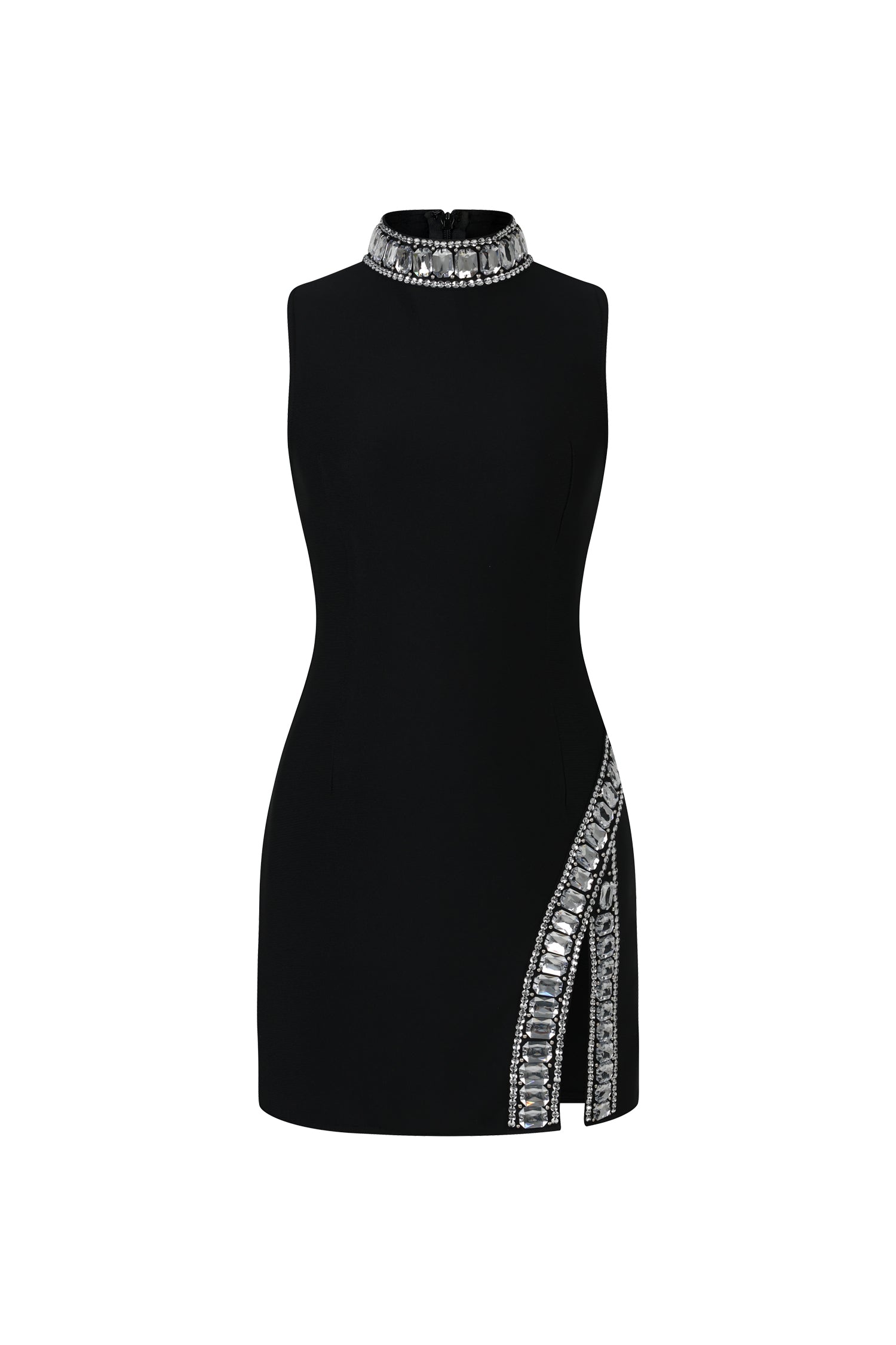 Kianala Bandage  Sleeveless High Neck Diamond Slit Mini Dress	