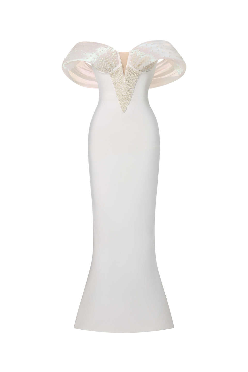 Sharina Off-The-Shoulder Pearl Bandage Maxi Dress	