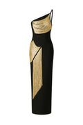 Roanna One Shoulder Sleeveless Golden Tassels Bandage Maxi Dress	