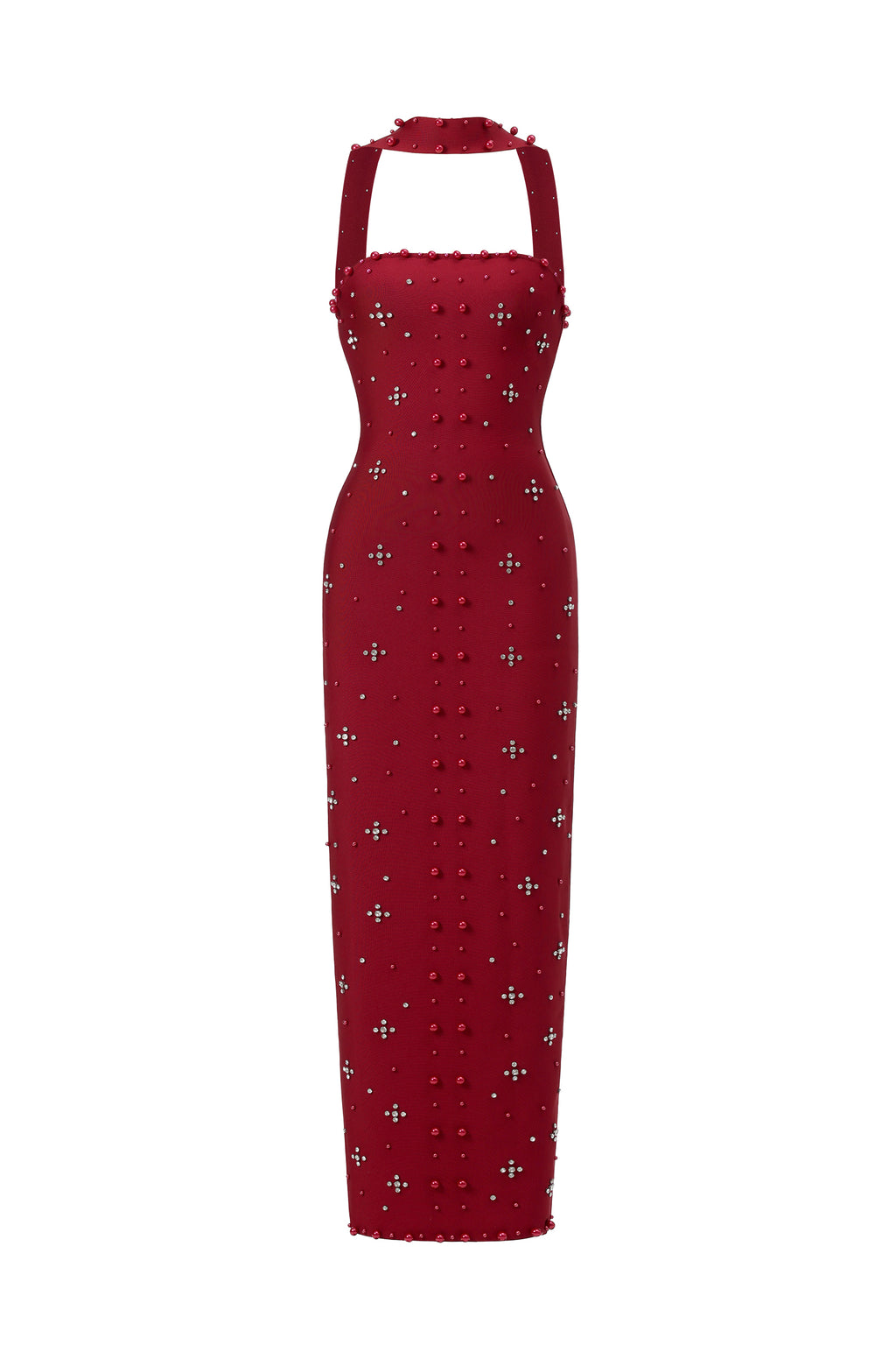 Nesya Sleeveless Pearl Wine Bandage Maxi Dress	