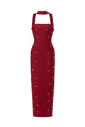 Nesya Sleeveless Pearl Wine Bandage Maxi Dress	