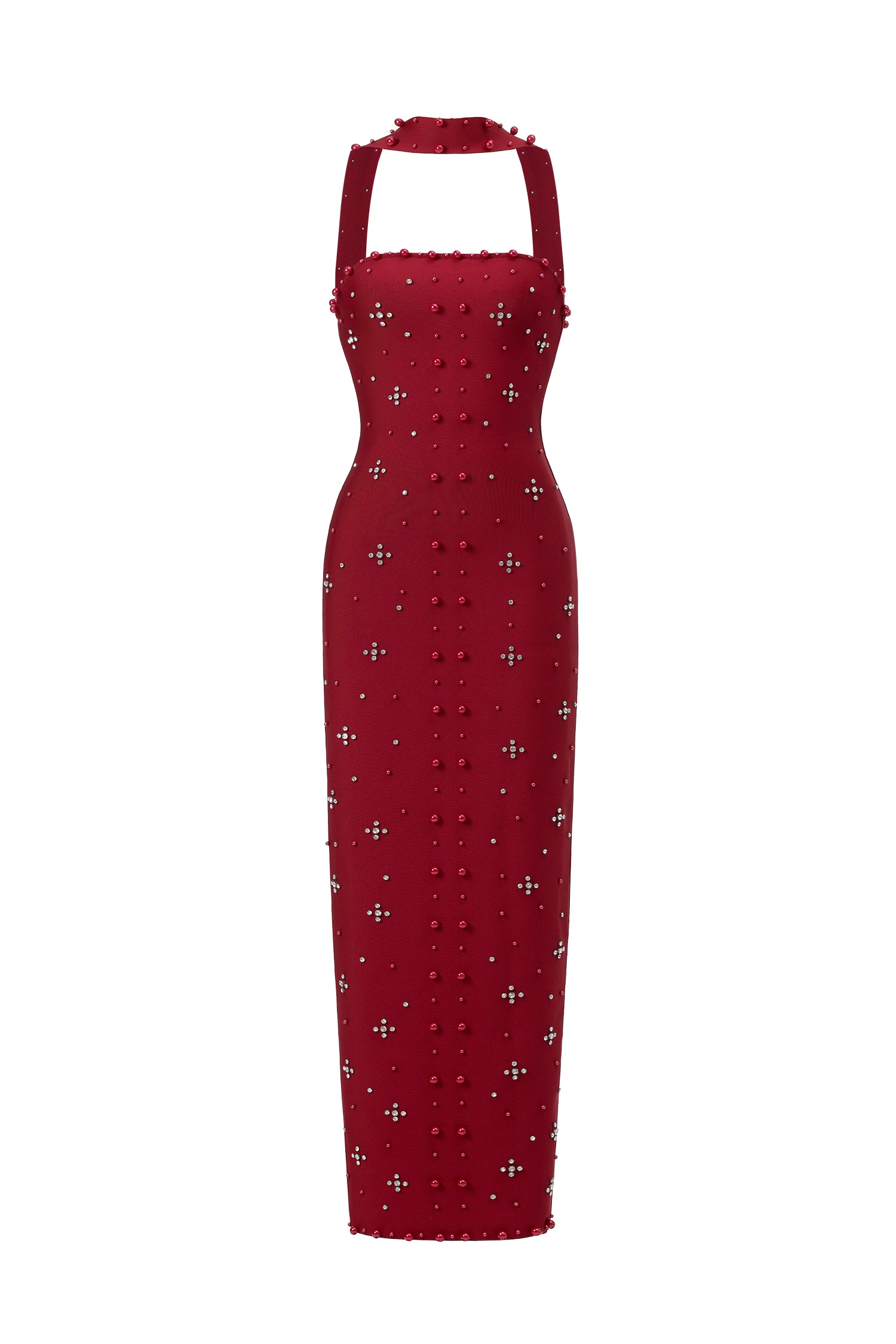 Nesya Sleeveless Pearl Wine Bandage Maxi Dress	