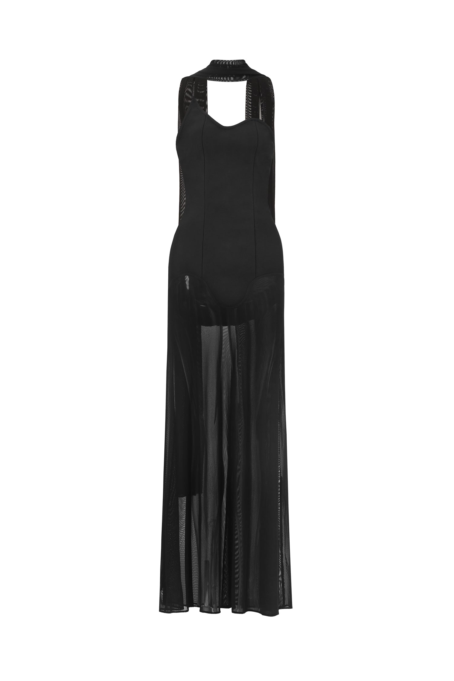 Ezgi Sleeveless Tulle Ribbon Bandage Maxi Dress	