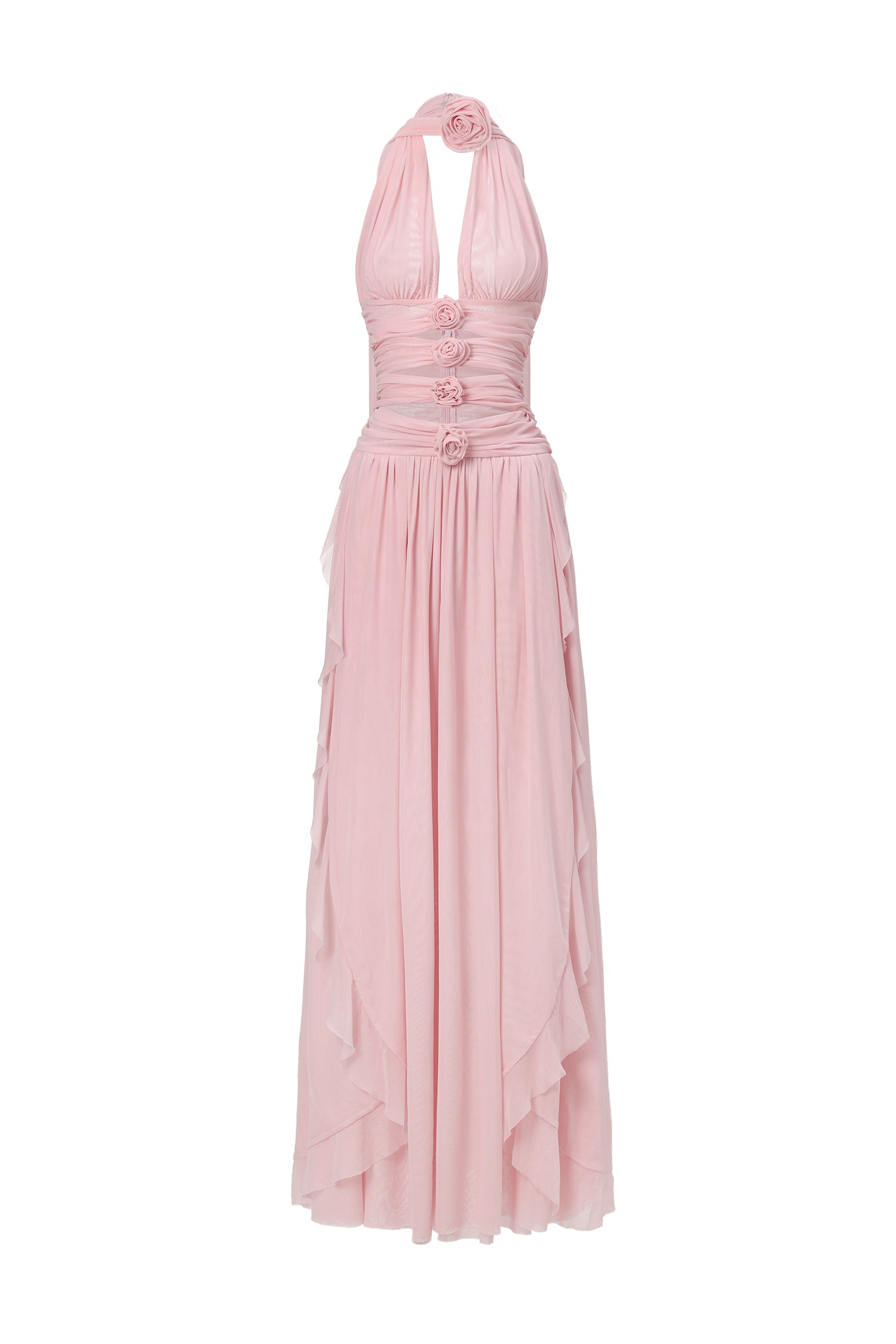 Sharian Sleevess Halter Hollowed out Flowers Maxi Dress	