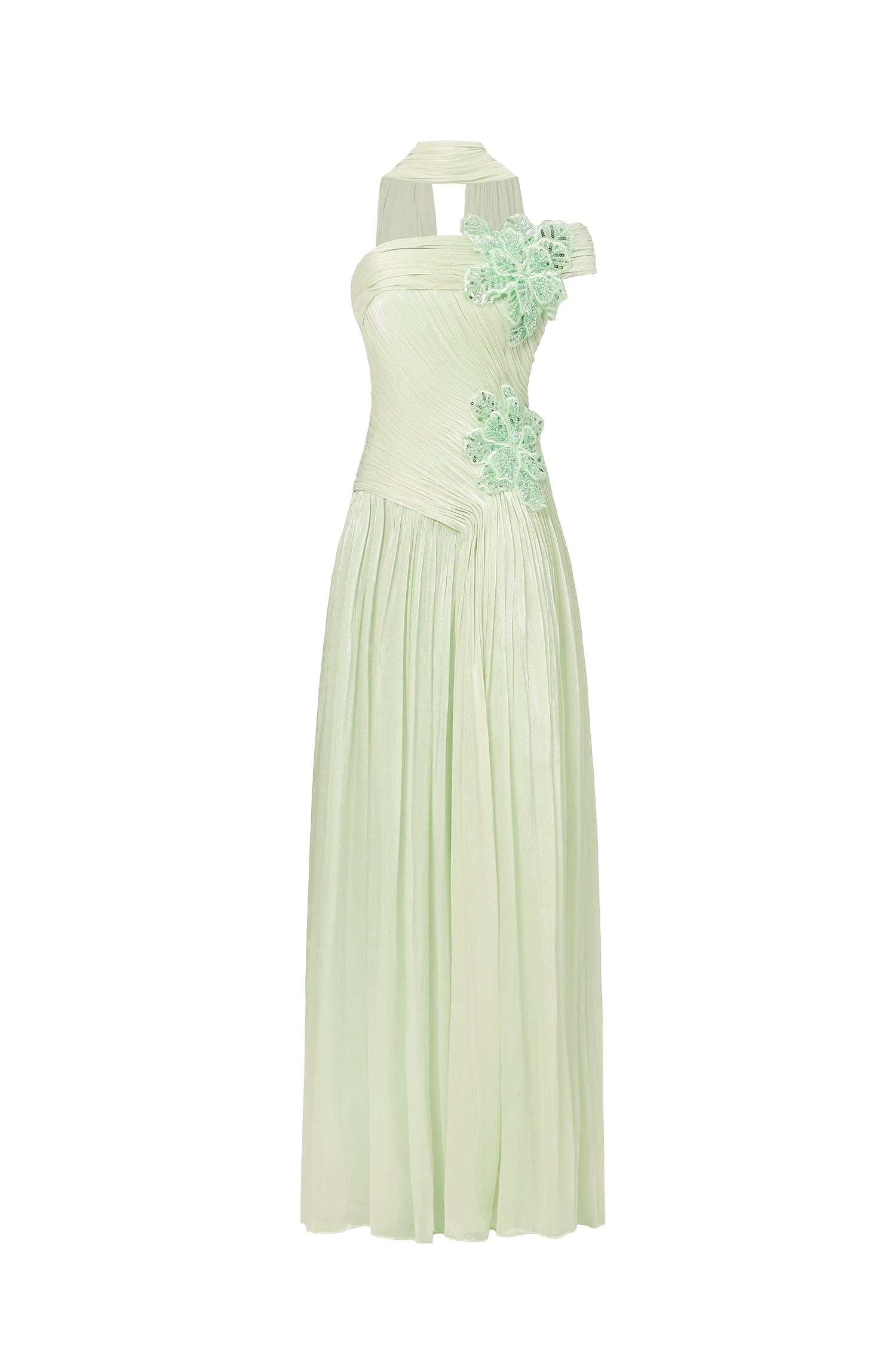Mellies One Shoulder Floral Ruched High Slit Maxi Dress	