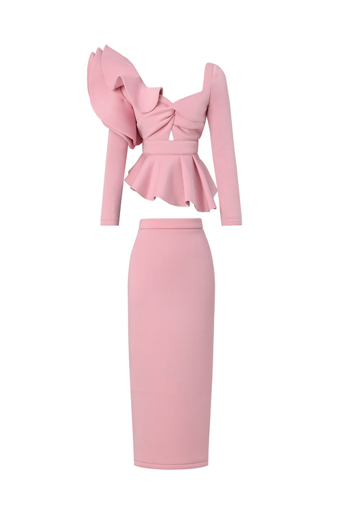 Faray Ruffled Long Sleeves Pink Maxi Dress	