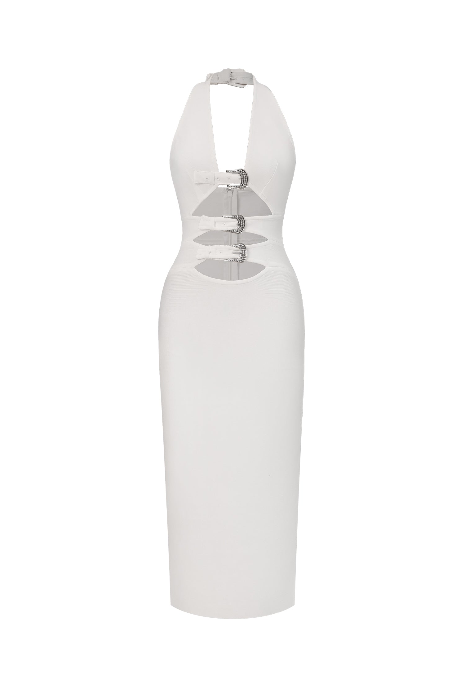 Viane Halter Cut Out Metal Buckle Bandage Midi Dress	
