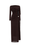 Tihila Long Sleeve Ruched Brown Maxi Dress	
