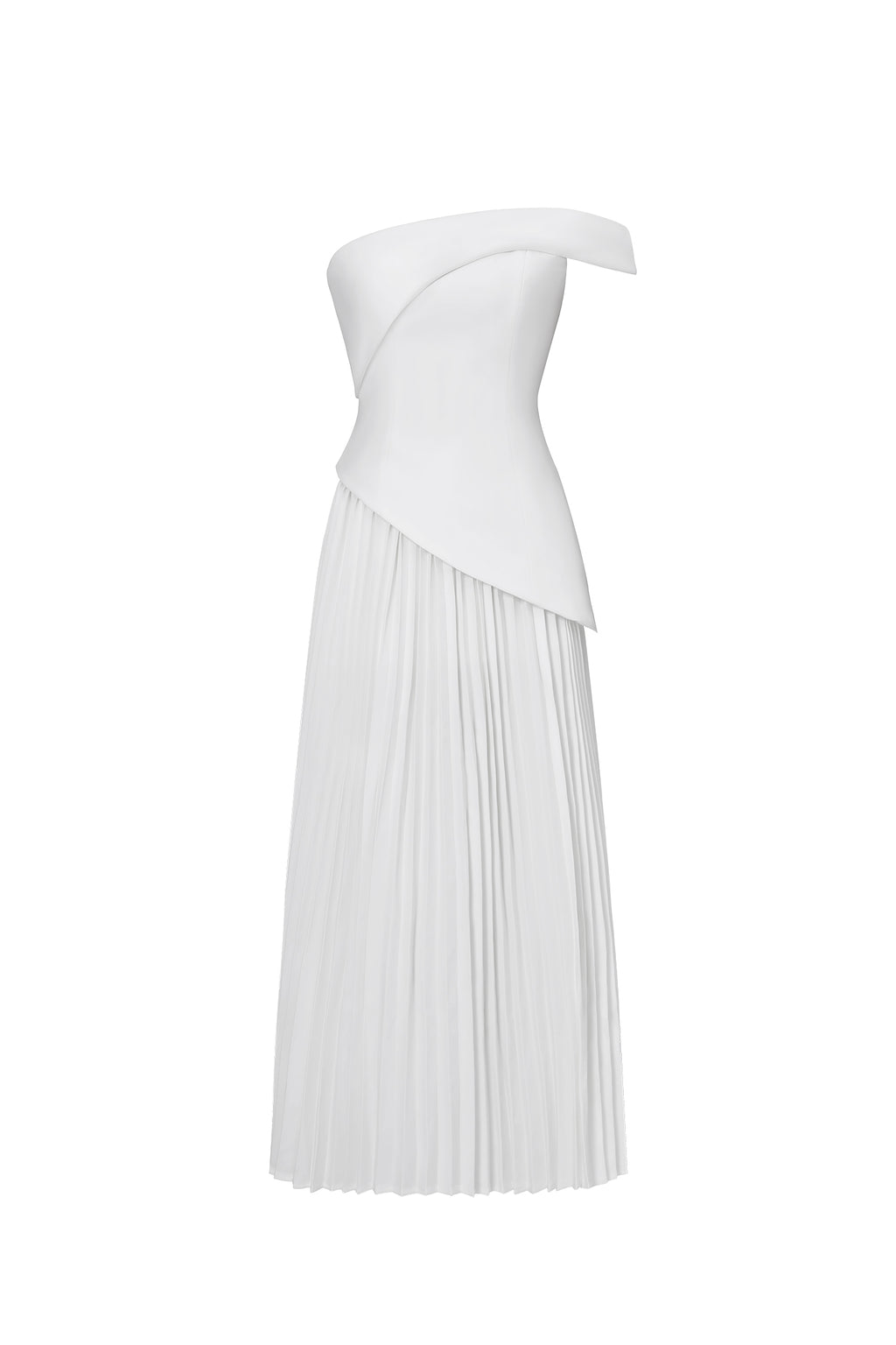 Vickee Elegant Tailored Off Shoulder Asymmetric Pleated Maxi Dress	