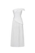 Vickee Elegant Tailored Off Shoulder Asymmetric Pleated Maxi Dress	