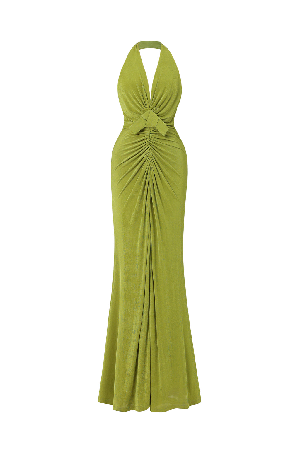 Jalila Sexy Contour V Neck Ruched Knot Slit Knit Maxi Dress	
