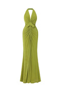 Jalila Sexy Contour V Neck Ruched Knot Slit Knit Maxi Dress	