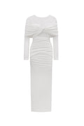 Ingrid Elegant Contour Ruched Mesh Layered Knit Maxi Dress	