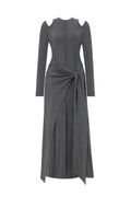 Silas Chic Contour Cut Out Long Sleeve Knot Knit Maxi Dress	