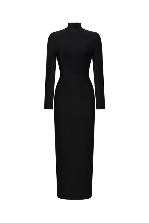 Easton Classic Contour High Neck Long Sleeve Bandage Maxi Dress	