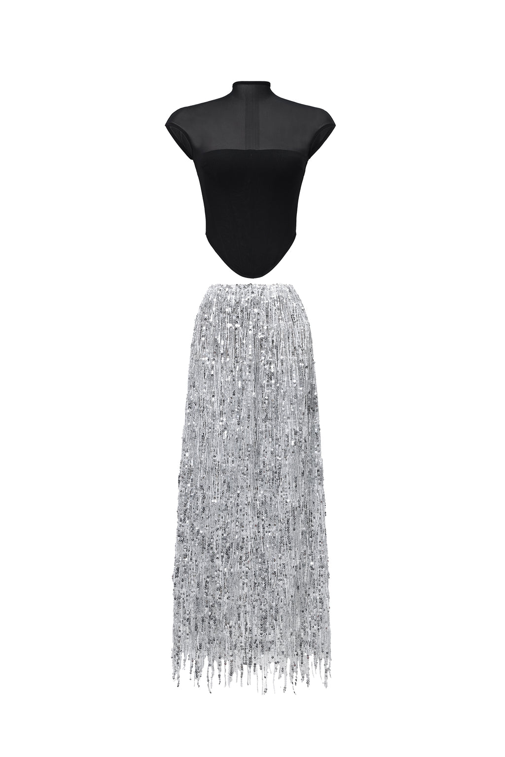 Glamorous Contour Corset Fringe Skirt Two Piece Set	