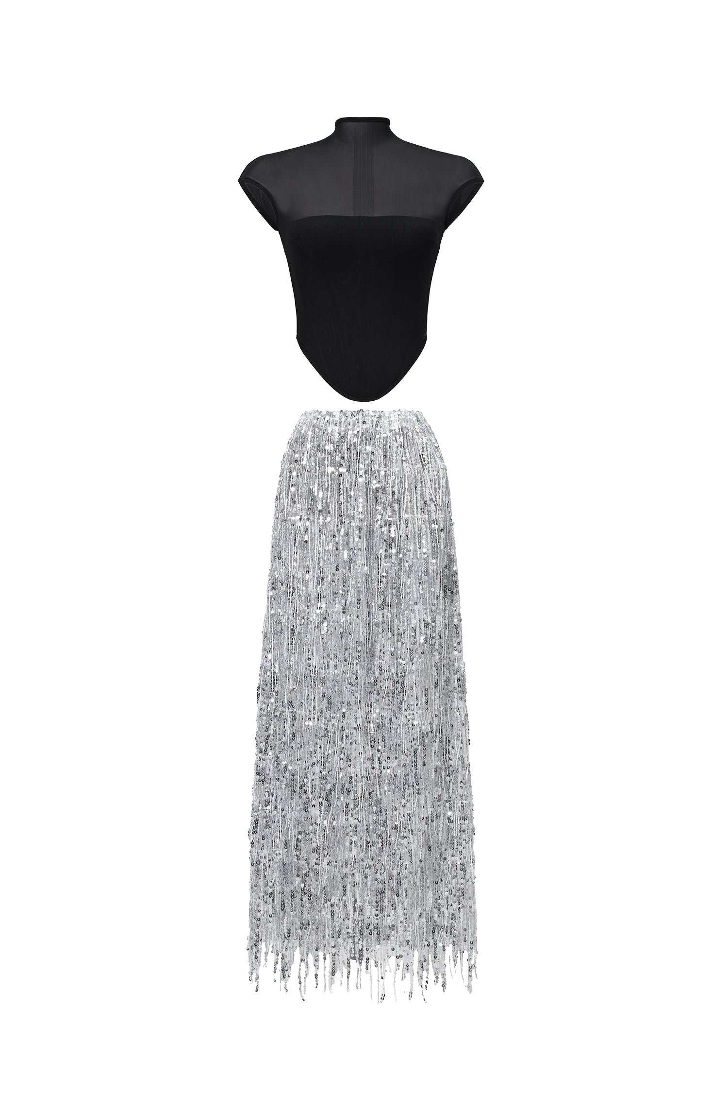 Glamorous Contour Corset Fringe Skirt Two Piece Set	