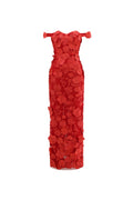 Romantic Tailored Off Shoulder Floral Embroidered Maxi Dress	