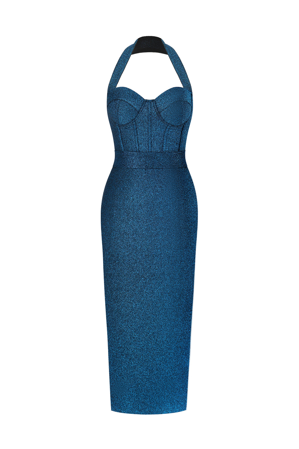 Zamiel Classic Contour Halter Bandage Midi Dress	