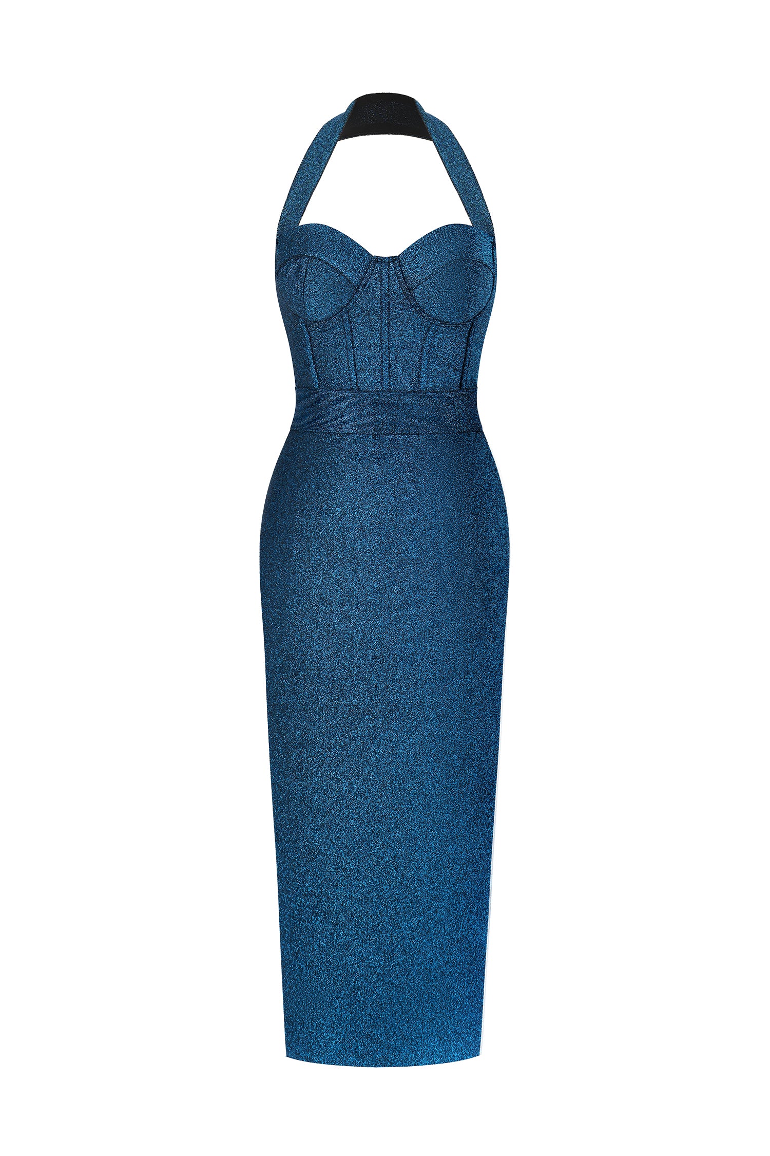 Zamiel Classic Contour Halter Bandage Midi Dress	