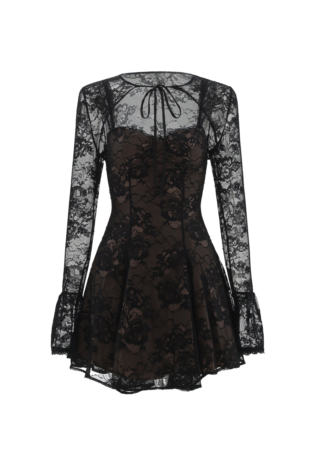Kiera Romantic Flowy Long Sleeve Lace Mini Dress	