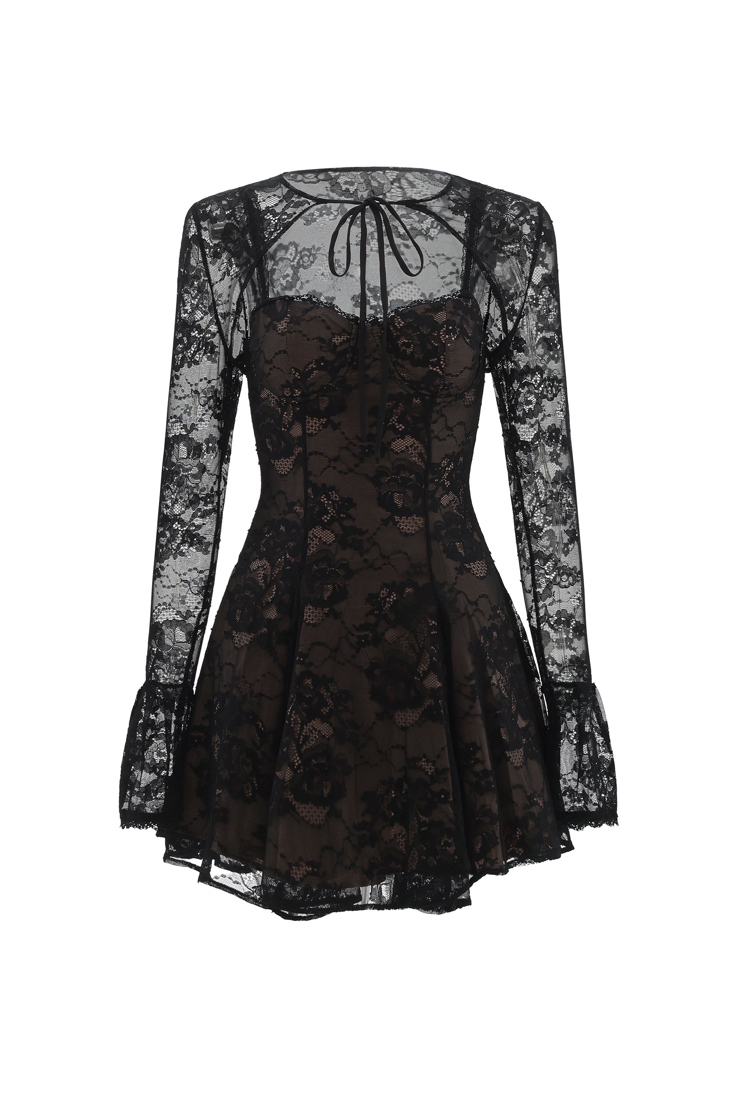 Kiera Romantic Flowy Long Sleeve Lace Mini Dress	