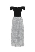 Merrit Glamorous Contour Off Shoulder Fringe Velvet Maxi Dress	