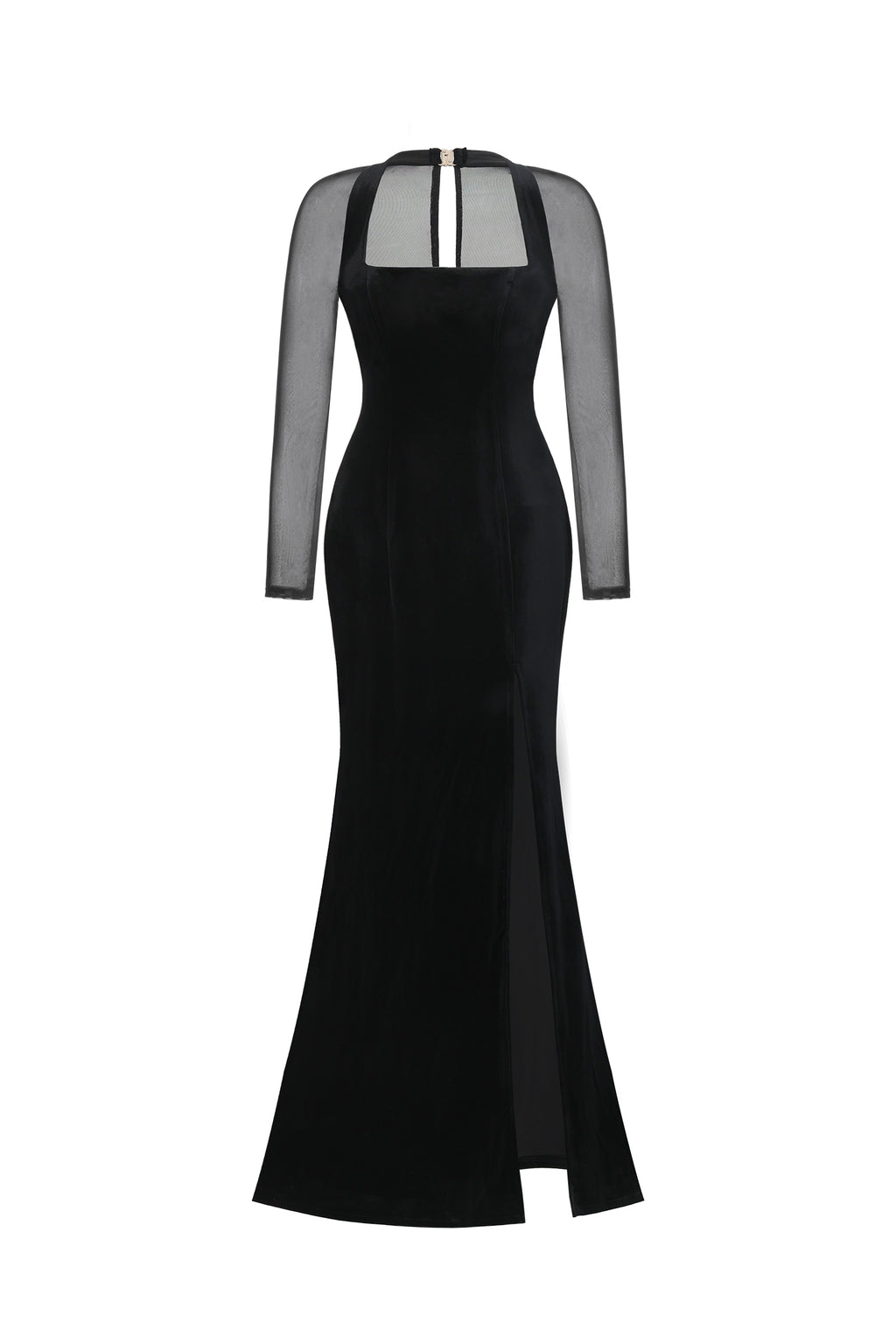 Rae Elegant  Contour Long Sleeve High Slit Velvet Maxi Dress	