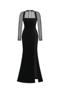 Rae Elegant  Contour Long Sleeve High Slit Velvet Maxi Dress	