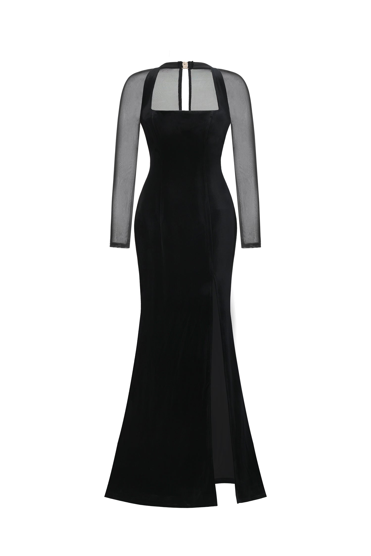 Rae Elegant  Contour Long Sleeve High Slit Velvet Maxi Dress	