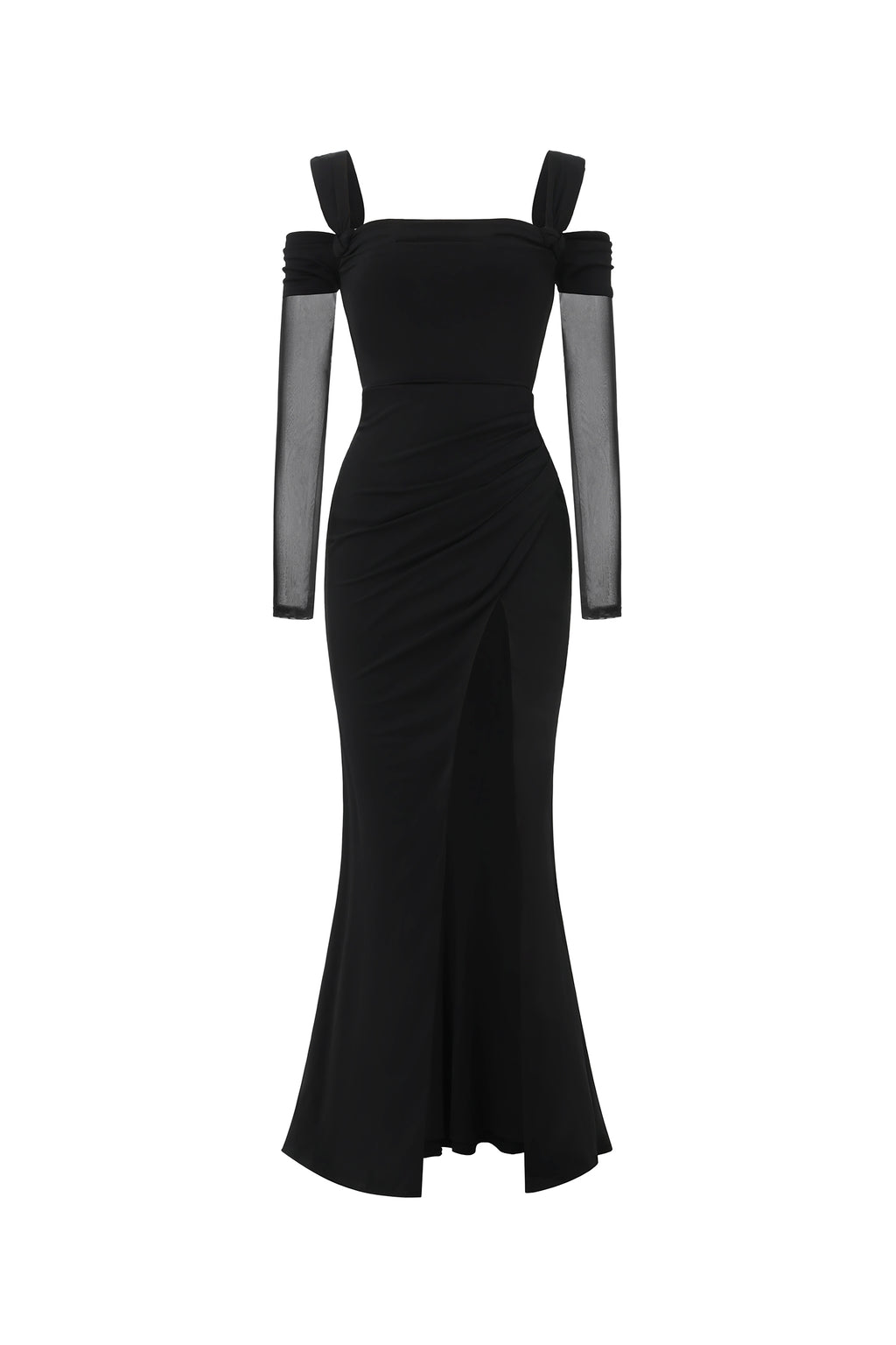 Lorin Elegant Contour Off Shoulder Long Sleeve High Slit Maxi Dress	