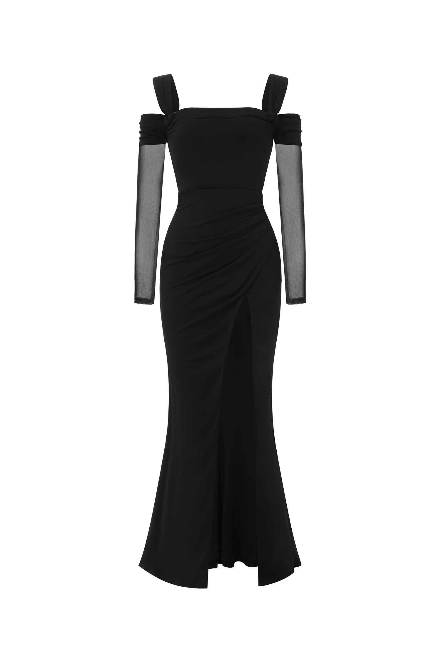 Lorin Elegant Contour Off Shoulder Long Sleeve High Slit Maxi Dress	