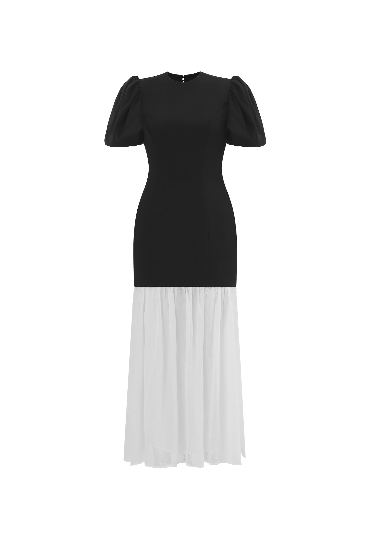 Spiral Classic Tailored Puff Sleeve Pleated Contrast Maxi Dress	